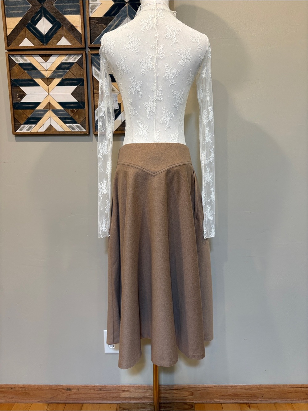 Vintage Ralph Lauren Collection 2004 Camel Wool Flared Midi Skirt size 8 - Picture 8 of 16